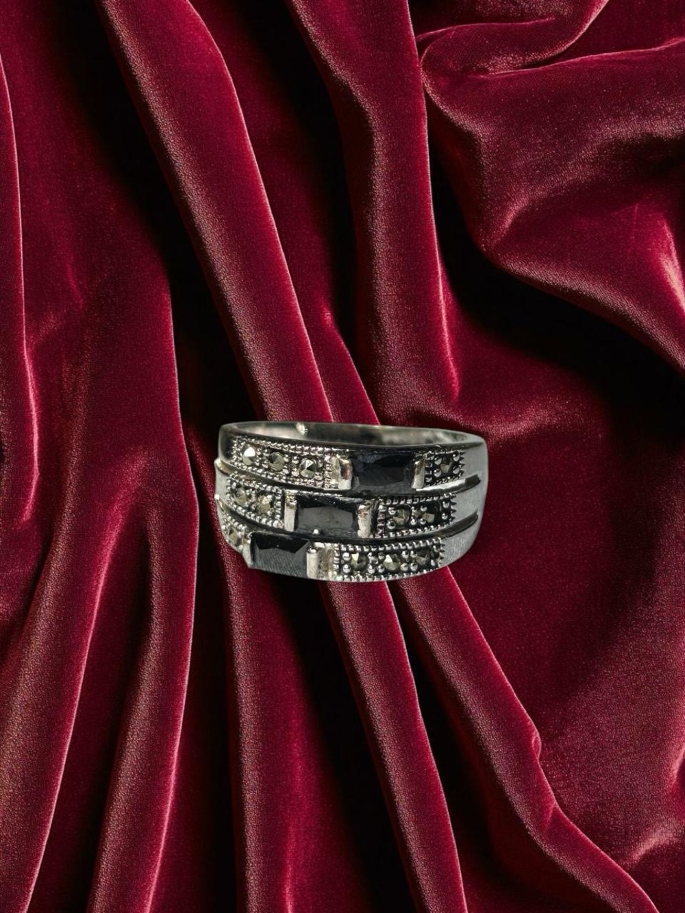 Layered Ring W/ Black Stone Details